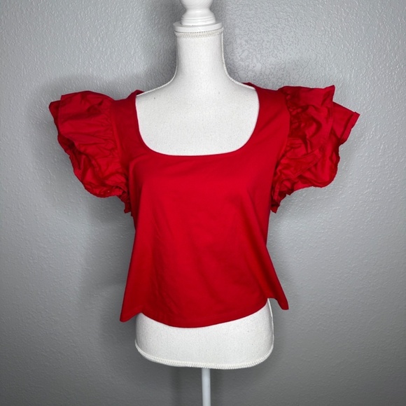 A New Day Red top with ruffle sleeves XL - Picture 2 of 7